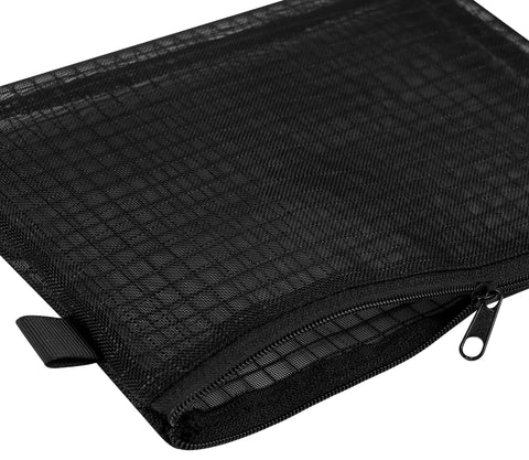 Black Nylon Mesh Zipper Pouch from Set Of Five See Through Travel Organizer Bags for Cables Cosmetics Chargers Pens Small Tools