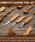 Hella Sharp And Tough Left Handed Wood Carving Knife Set Sloyd Spoon Blades Hook Whittling Tool on a wooden background