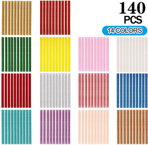 Colored Glitter Hot Melt Glue Sticks Set in 14 Colors, Mini Glue Sticks for Arts Crafts, Home Repairs, and Holiday Projects