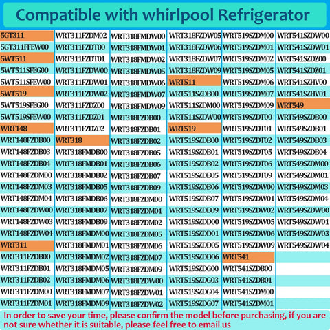 Chart of Whirlpool refrigerator models compatible with Upgraded Deli Drawer Hanger Without Glass Replacement For 15 Inch Wide Meat Drawer Shelf