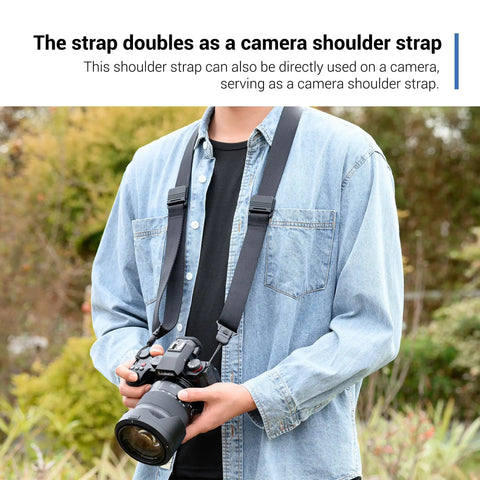 Person wearing Dual NATO Gimbal Strap for DJI RS 3 Pro RS 3 RS 2 And RSC 2 with camera in outdoor setting