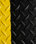 Commercial Grade Vinyl Diamond Plate Floor Mat Knockout Traction Tough As Nails, black and yellow design showing surface texture.
