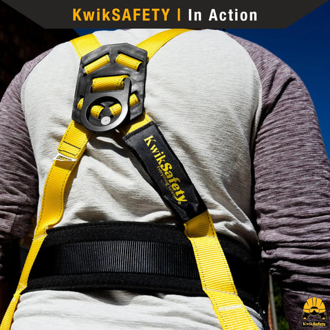 Hurricane Safety Harness 2 Pack Built Tough Premium Padded Back Support Full Body Fall Protection in use on person outdoors.