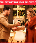 A couple presenting gifts during a festive gathering, showcasing joy and surprise in a cozy setting.