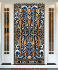 Beachy Coastal Door Cover Banner 36x72 Inches for Indoor Outdoor Use with oar and wave design, suitable for rustic ocean themed decor