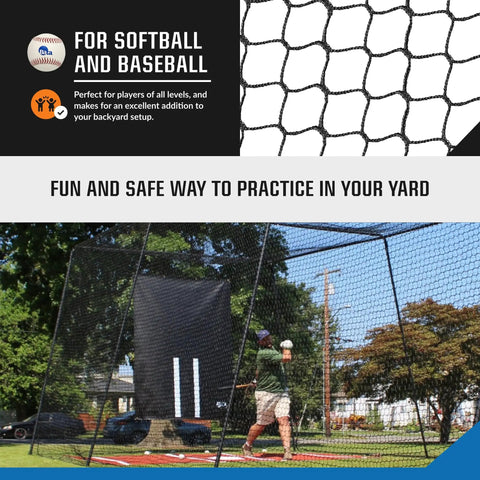 Freestanding Trapezoid Batting Cage with Net and Frame for Baseball and Softball Training, 55 Ft, in backyard setup