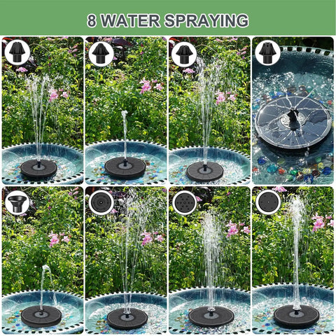 Solar Fountain For Bird Bath With Glass Panel High Efficiency 3.5W Water Pump, outdoor garden decor, black finish, multiple sprays