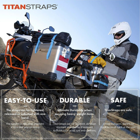 Industrial Tie Down Straps Beefy Heavy Duty 70 Lb Working Load 30 Inch Length 4 Pack Black used on motorcycle with cargo