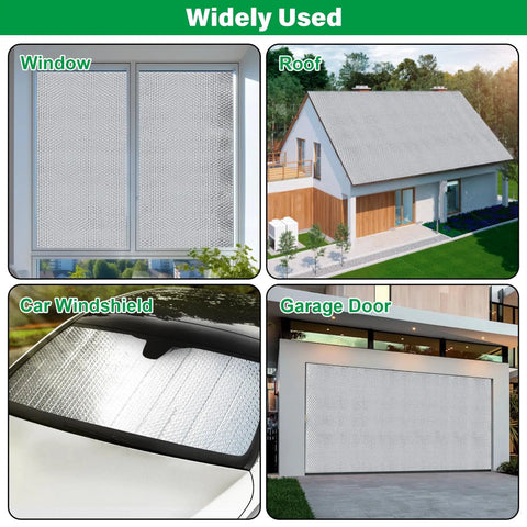 Window Insulation Roll 48In By 20Ft Reflective Heat Shield Bubble Film With Double Sided Aluminum Foil Insulation For Weatherproof Windows Garage Doors RVs Basements Beat The Heat All Year Round For Winter And Summer Comfort used on window, roof, windshield, and garage door