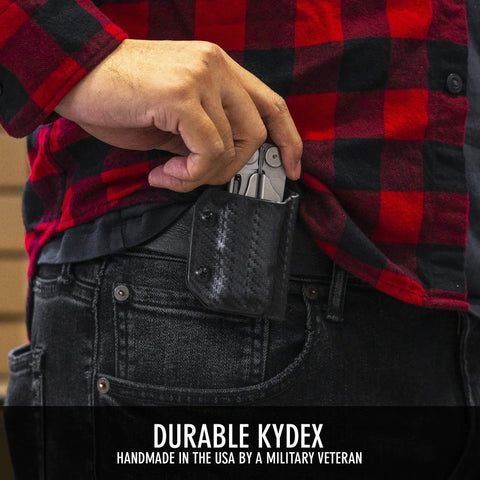 Clip And Carry Kydex Multitool Sheath For Wave And Wave Plus Handheld EDC Holster Cover Carbon Fiber Black Made In USA on belt