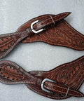 Oakleaf Tooled Leather Spur Straps For Adults With Hardware And Buckle Brown Horse Tack That Keeps Spurs Snug During Riding Durable
