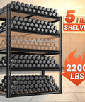 Beefy Heavy Duty Garage Shelving 5 Tier Steel Storage Racks For Tools And Auto Parts 72 By 36 By 16 Inches Anti Sagging Frame With 2200 Lb Capacity Sturdy Organizer For Water Groceries Bottles And Bulk Items, 5-tier black steel rack