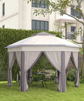 13 By 13 Pop Up Gazebo With Mesh Screen Walls And Zippered Netting Portable Steel Frame Outdoor Event Tent For Patio Garden Weddings And Parties In Coffee Beige installed in garden