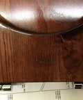 Solid Oak Elongated Toilet Seat with Cover and Polished Chrome Hinges for Vintage Bathrooms Classic Mahogany Finish close-up view of hinges