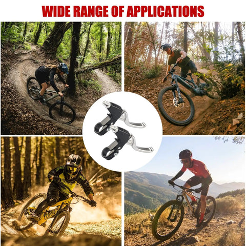 Universal 2.2cm Bike Brake Levers Aluminum Alloy VBrake Handlebar Set For Most Mountain And Road Bikes 1 Pair Silver image with off-road scenes