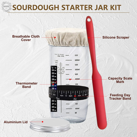 Sourdough Starter Kit With Glass Jar Banneton Bread Proofing Basket And 9 Inch Round Proofing Bowl For Home Bread Baking Set
