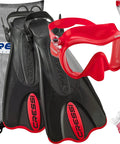 Frameless Mask With Tempered Glass Lens And Dry Snorkel Palau Short Snorkeling Fins Set With Carry Gear Bag Low Profile Design