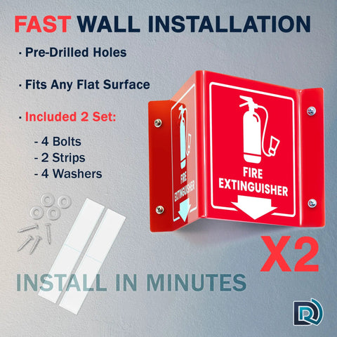 Fire Extinguisher Sign With Arrow 6 Inch 3D Two Sided Acrylic Projecting V Sign For Wall Mount Ideal For Offices Classrooms And Warehouses Bold White Text Easily Visible Fire Safety Signage Includes Screws 2 Pack