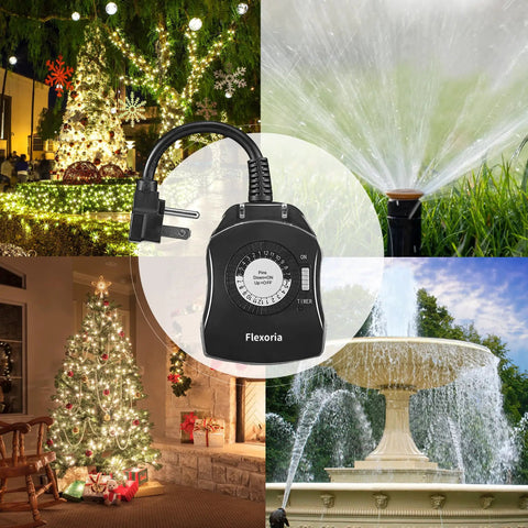 Outdoor Timer Outlet Waterproof Mechanical Dial Set And Forget It 24 Hour Plug In Light Timer With 2 Grounded Outlets