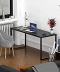 55 Inch Mission Style Home Office Computer Desk In Black With Sturdy Engineered Wood Top And Powder Coated Steel Frame