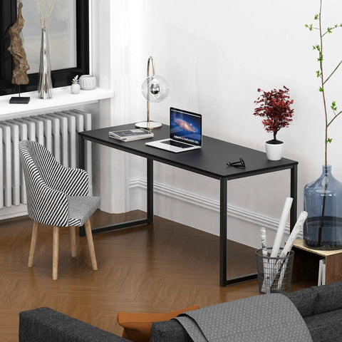 55 Inch Mission Style Home Office Computer Desk In Black With Sturdy Engineered Wood Top And Powder Coated Steel Frame