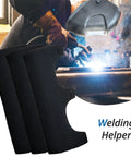 10 Pack Hard Hat Sweatbands For Welding Helmets Washable Reusable Cotton Liner next to welding scene in workshop