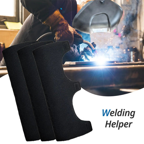 10 Pack Hard Hat Sweatbands For Welding Helmets Washable Reusable Cotton Liner next to welding scene in workshop