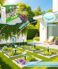 WiFi Sprinkler Timer With 1666 Feet RF Gateway For Garden And Lawn setup demonstration in a modern garden.