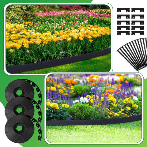 236 Ft Garden Landscape Edging Kit With 2 Inch Tall Border 216 Anchoring Spikes 21 Connectors Flexible Plastic Border Roll setup
