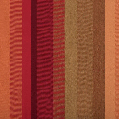 Colorful fabric pattern showcasing fade-resistant Brazilian hammock material with red and brown stripes.