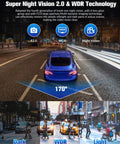 4K Front And 1080P Rear 3 Channel Dash Cam For Your Ride With 32GB Card demonstrating 170 degree night vision technology