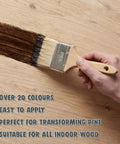 Applying Top Shelf Water Based Wood Stain In Soft White For Indoor Timber Doors And Skirting Boards Non Toxic Quick Dry Finish with brush.