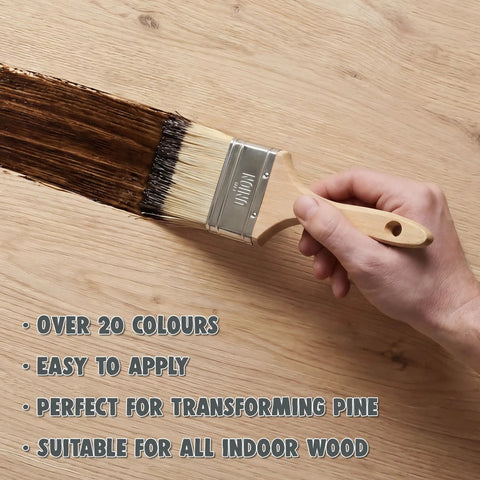 Applying Top Shelf Water Based Wood Stain In Soft White For Indoor Timber Doors And Skirting Boards Non Toxic Quick Dry Finish with brush.