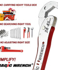 Multi Function Auto Adjusting Ratcheting Wrench With Double Heads And Reversible Gear Crescent Style Nut Gear Wrench Set For Craftsmen And Plumbers shown with tool box and tools