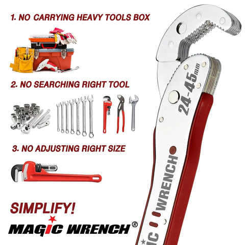 Multi Function Auto Adjusting Ratcheting Wrench With Double Heads And Reversible Gear Crescent Style Nut Gear Wrench Set For Craftsmen And Plumbers shown with tool box and tools