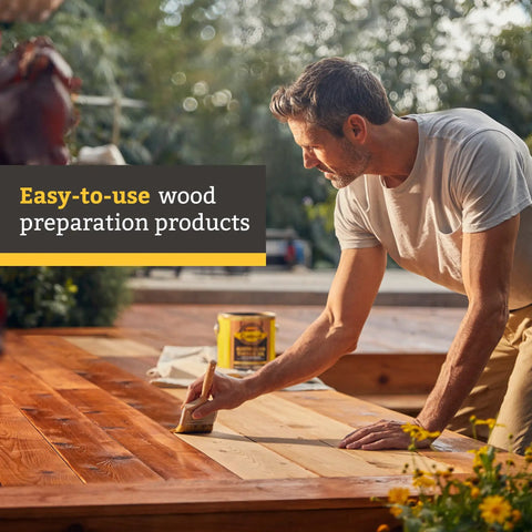 Man applying Transparent Cedar Wood Stain And Sealer That Keeps Wood Lookin Natural While Protecting It With A Resin And Oil Blend