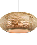 Vintage Bamboo Woven Pendant Chandelier With Birdcage Shade And Wicker Light Fixture 1 Light Farmhouse Beige 19.69 Inch Ceiling Lamp