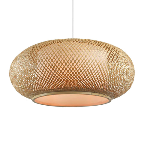 Vintage Bamboo Woven Pendant Chandelier With Birdcage Shade And Wicker Light Fixture 1 Light Farmhouse Beige 19.69 Inch Ceiling Lamp