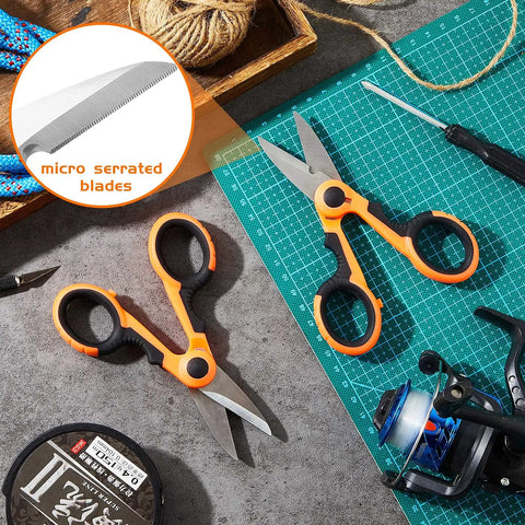 2 Pack 5.7 Inch Beefy Fishing Scissors Braided Line Cutters Heavy Duty 3Cr13 Steel Non Slip Serrated Edge Snips For Saltwater And Freshwater Braid Trimming Orange, orange handle blades