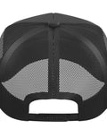 Black Trucker Hat With Distressed Mechanical Gear And Lightning Bolt Gauge Graphic For Mechanics, Featuring adjustable mesh back view.