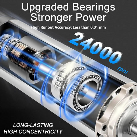 Cross-section of 2.2KW 220V Air Cooled Spindle Motor With ER20 Collet showing upgraded bearings and 24000 RPM capability