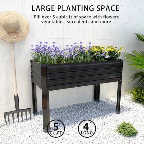 Set Of 2 Galvanized Raised Garden Beds With Legs, 48 By 18 By 30 Inches Elevated Planter Box For Backyard Garden Patio Balcony, 300 Pound Capacity, Durable Outdoor Planters filled with flowers and herbs