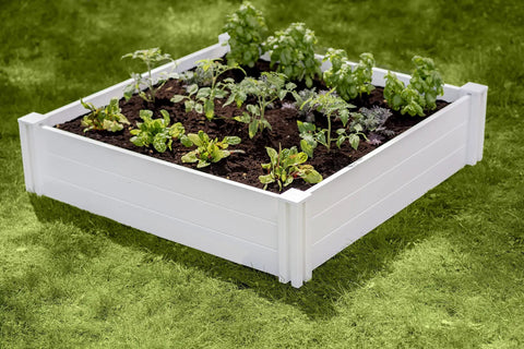 White Vinyl Raised Garden Bed 4 Ft By 4 Ft By 11 In Deep, Modular PVC Construction, BPA And Phthalate Free, Maintenance Free Bed