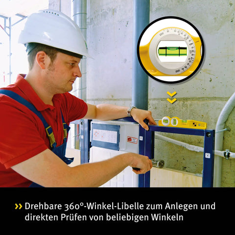 Man using a Heavy Duty Torpedo Spirit Level With Knockout Rare Earth Magnet And Carry Bag A Real Job Site Beast Built From Solid Aluminum in construction.