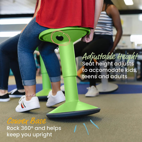 SitWell Wobble Stool With Adjustable Height For Active Seating In Classrooms And Libraries Grassy Green used by student