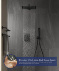 10 Inch Matte Black Shower Set With Square Rain Head And Handheld, Wall Mounted Rainfall Fixtures in modern bathroom