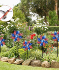 Ten Pack Reflective Pinwheels Patriotic Garden Decor With American Flag On Stick Wind Spinners And Stakes For Independence Day Memorial Day Fourth Of July Parties And Birds Repellent in garden setting