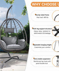 Cozy Outdoor Hanging Egg Chair With Stand For Patio And Garden showing sturdy metal frame and UV-resistant cushion in garden.