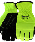 High Visibility Dexterity Work Gloves With Synthetic Leather Palm, Knuckle Guard, Spandex Backing, Abrasion Resistant, Green, Large