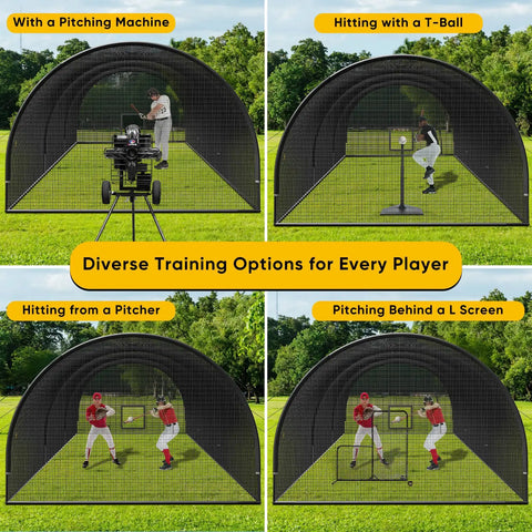 Backyard Baseball And Softball Batting Cage With Enclosed Net And Pitching Hole 40 By 12 By 10 Feet Fiberglass Pole System Carry Bag